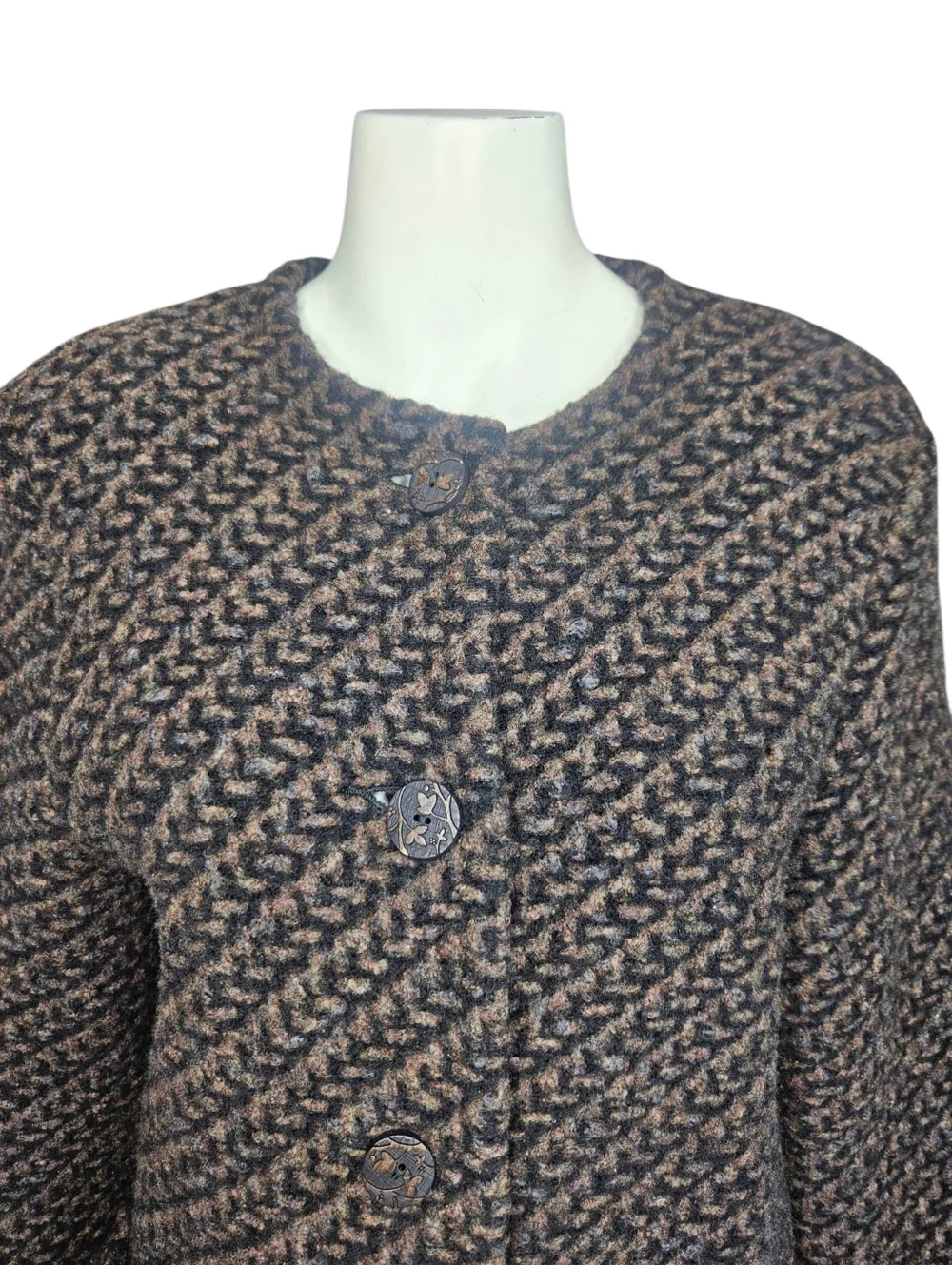 Geiger Boiled Wool Cardigan Jacket EU 44 US 12 Brown Gray Textured Knit Austrian